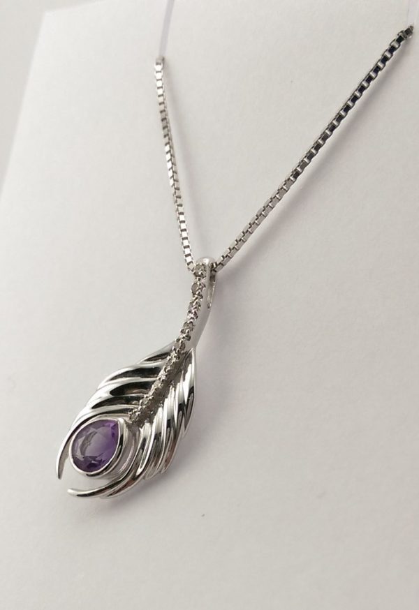 9ct White Gold Amethyst and Diamond Pendant and Chain-765