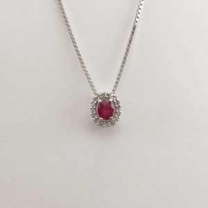 9ct White Gold Ruby and Diamond Cluster Pendant and Chain-0