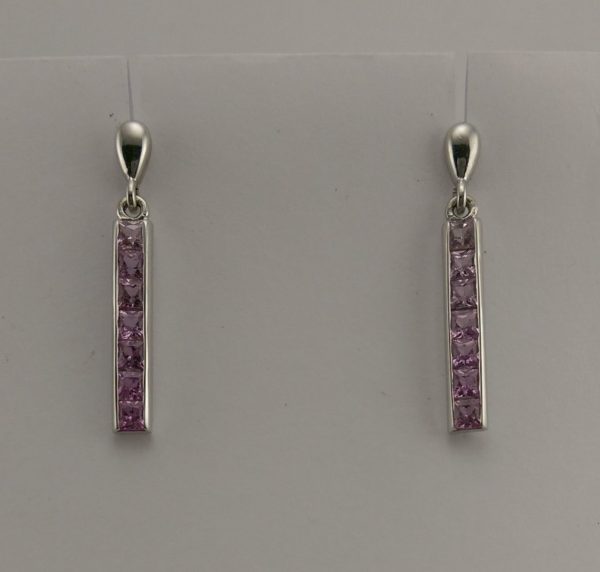 9ct White Gold Pink Sapphire Earrings -0