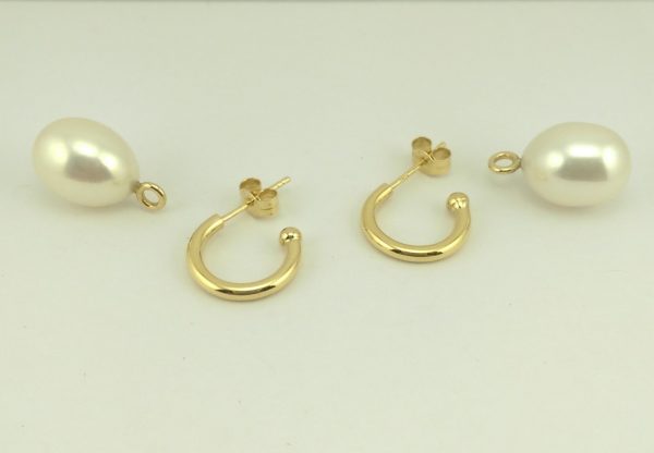 18ct Yellow Gold Freshwater Pearl Hoop Earrings-891