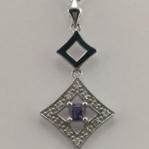 9ct White Gold Iolite and Diamond Pendant and Chain-907