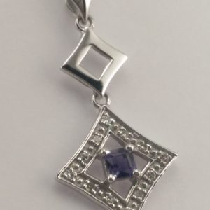 9ct White Gold Iolite and Diamond Pendant and Chain-908