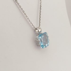 9ct White Gold Blue Topaz Pendant and Chain -925