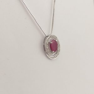 9ct White Gold Ruby and Diamond Pendant on Chain-927