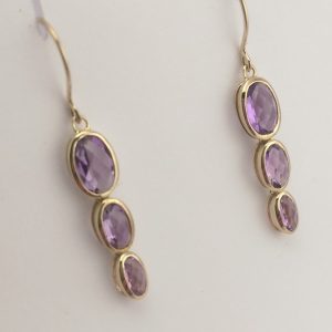 9ct Yellow Gold Amethyst Earrings-0