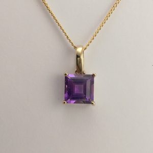 9ct Yellow Gold Amethyst Pendant and Chain-1003