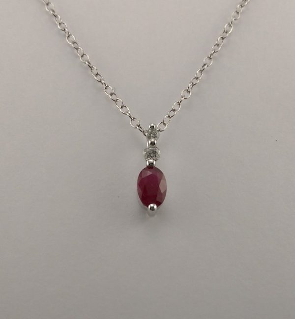 9ct White Gold Ruby and Diamond pendant on Chain-0