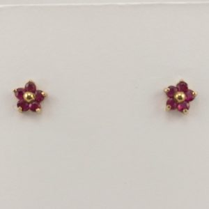 9ct Yellow Gold Ruby Cluster Stud Earrings-0