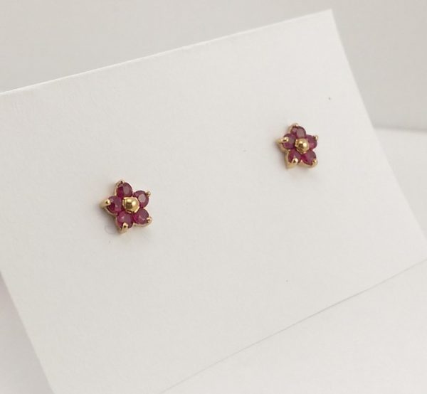 9ct Yellow Gold Ruby Cluster Stud Earrings-1018