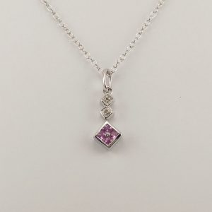 9ct White Gold Pink Sapphire and Diamond pendant-1024