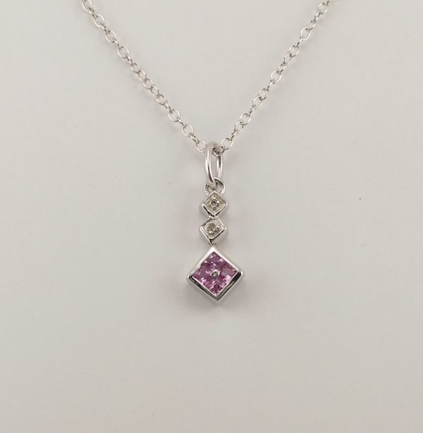 9ct White Gold Pink Sapphire and Diamond pendant-1024