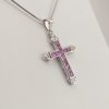 9ct White Gold Pink Sapphire and Diamond Cross and Chain-1040