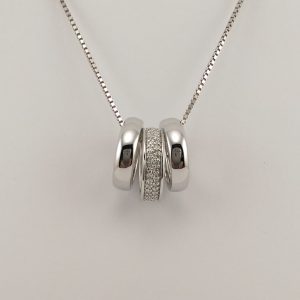 9ct White Gold and Diamond Triple Ring Pendant on Chain-0