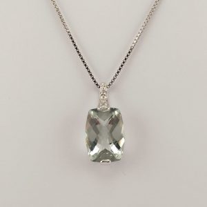 9ct White Gold Green Amethyst and Diamond Pendant on Chain-0