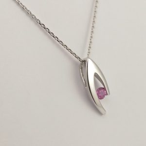 9ct White Gold Pink Sapphire Pendant on Chain-1109