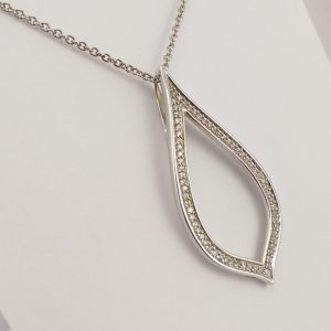 9ct White Gold and Diamond Tear Drop Pendant on Chain-1111