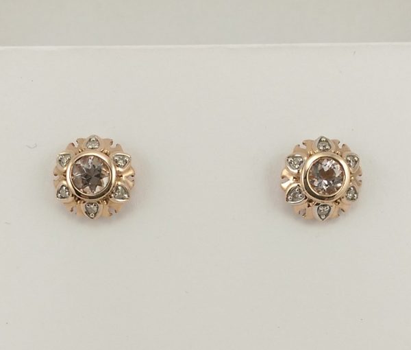 9ct Rose Gold Morganite and Diamond stud Earrings -0