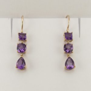 9ct Yellow Gold Amethyst Drop earrings-0