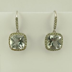 9ct White Gold Green Amethyst Drop Earrings-1150