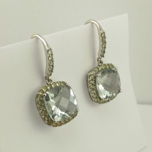 9ct White Gold Green Amethyst Drop Earrings-1151