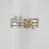 9ct Yellow and White Gold Diamond Flower Design Stacking Ring-1235