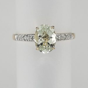 9ct Yellow Gold Green Amethyst and Diamond Ring-0