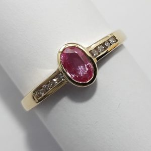 9ct Yellow Gold Pink Sapphire and Diamond Ring -0