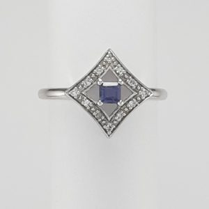 9ct White Gold Iolite and Diamond ring -1177