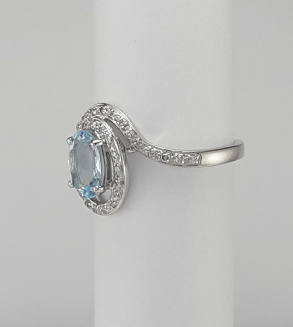 9ct White Gold Aquamarine and Diamond Ring-1180