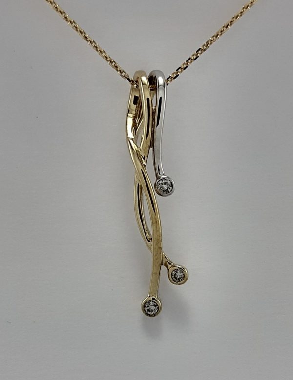 9ct Yellow and White Gold Diamond Pendant on Trace Chain-0