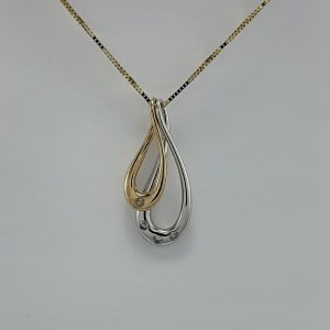 9ct Yellow and White Gold Diamond set Pendant on Venetian Box Chain-0