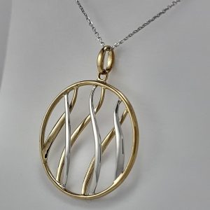 9ct Yellow and White Gold Circular Pendant on Trace Chain-1305