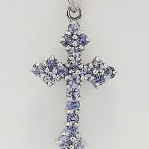 9ct White Gold Tanzanite Cross on Venetian Box Chain-0