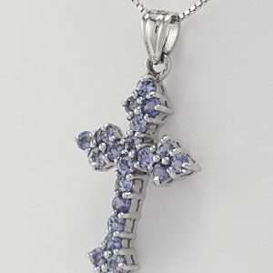 9ct White Gold Tanzanite Cross on Venetian Box Chain-1323