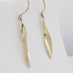 9ct Yellow Gold Twisted long oval Earrings-1349