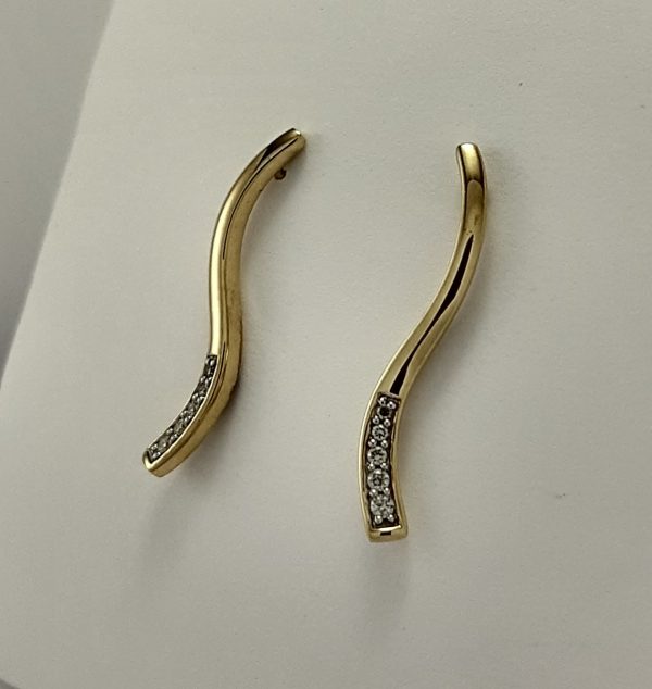 9ct Yellow Gold and Diamond Wavy Design Earrings -1346