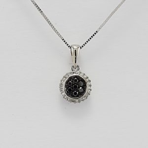 9ct White Gold Black and White Diamond Pendant on Venetian Box Chain-1363