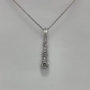 18ct White Gold Diamond Trilogy Pendant on Chain-1381