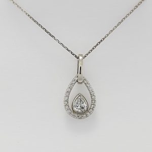 18ct White Gold Pear Shaped Diamond Pendant on Chain-1373