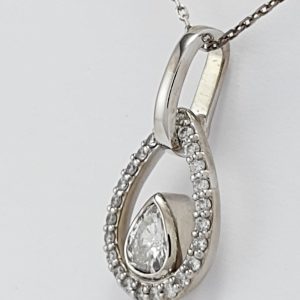 18ct White Gold Pear Shaped Diamond Pendant on Chain-1372