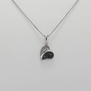 9ct White Gold Black and White Diamond set Heart Pendant-1395