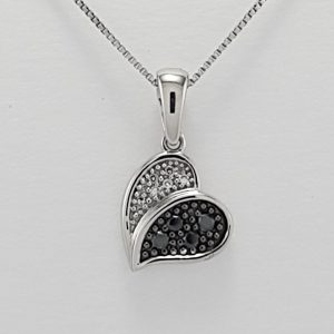 9ct White Gold Black and White Diamond set Heart Pendant-1394