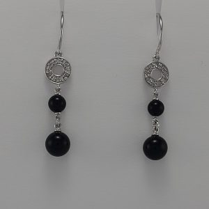 9ct White Gold Black Onyx and Diamond Drop Earrings-1414