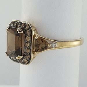 9ct Yellow Gold Honey Citrine and Diamond Cluster Ring -1272