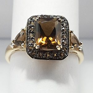 9ct Yellow Gold Honey Citrine and Diamond Cluster Ring -1271