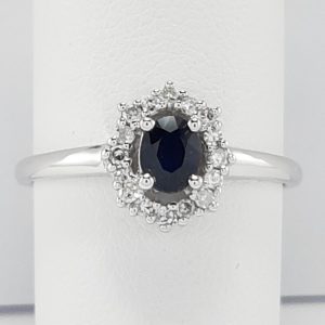 9ct White Gold Sapphire and Diamond Cluster Ring -1240