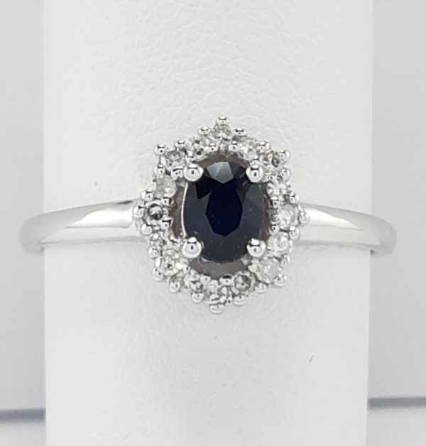 9ct White Gold Sapphire and Diamond Cluster Ring -1240