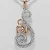 9ct Red and White Gold Diamond Scroll Pendant and Chain-1425