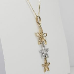 9ct Yellow and White Gold Diamond set Flower Pendant and Chain-0