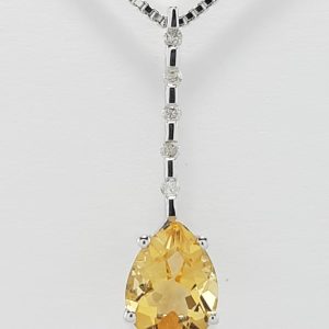 9ct White Gold Citrine and Diamond Pendat and Chain-1470